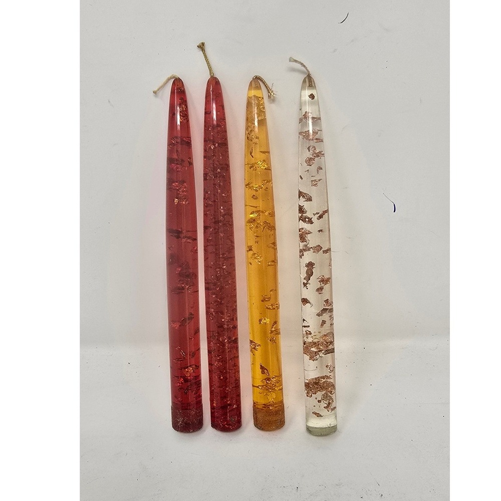 Vtg Hempstead Creations MCM lucite candles Foil/Confetti Flecks lot of 4